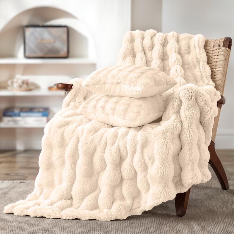 Pom Pom Fur plaid set crème-wit Action Review De Beste Kopen