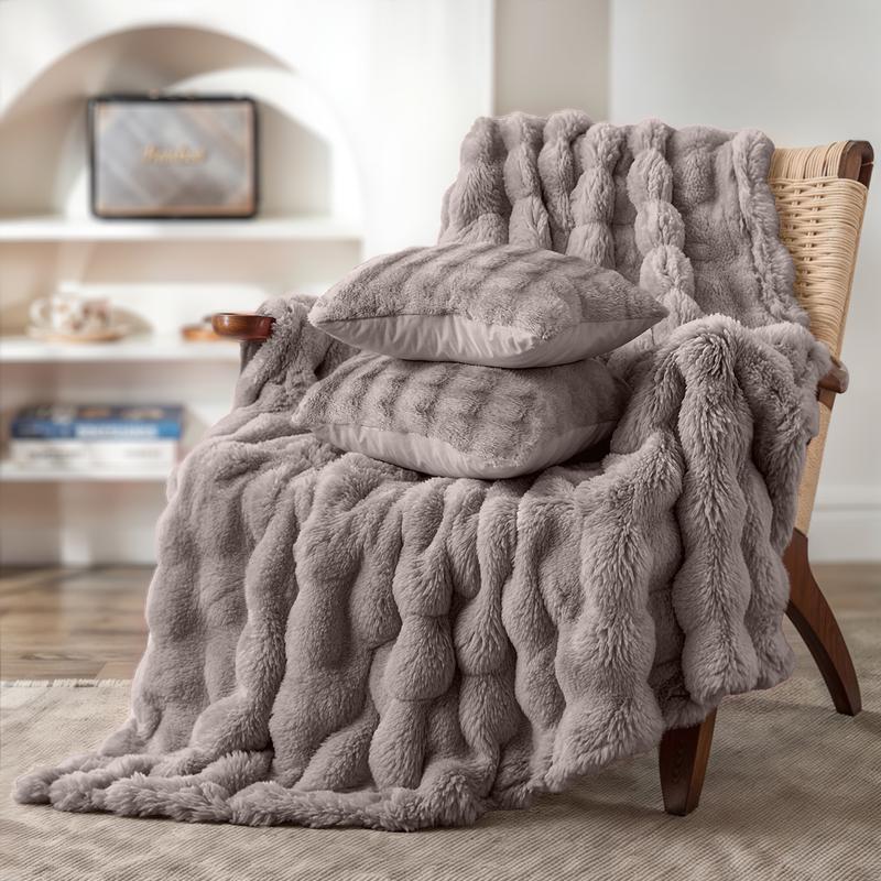 Pom Pom Fur plaid set taupe Action Review De Beste Kopen