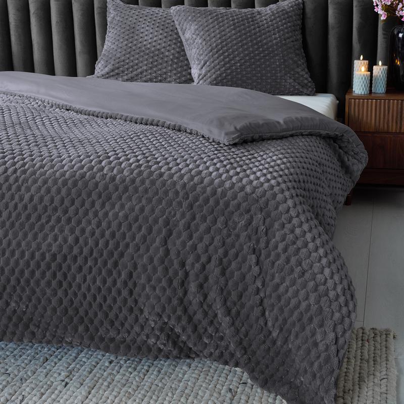 Teddy Hexagon dekbedovertrek Antraciet 200 x 220 cm Action review De Beste Kopen