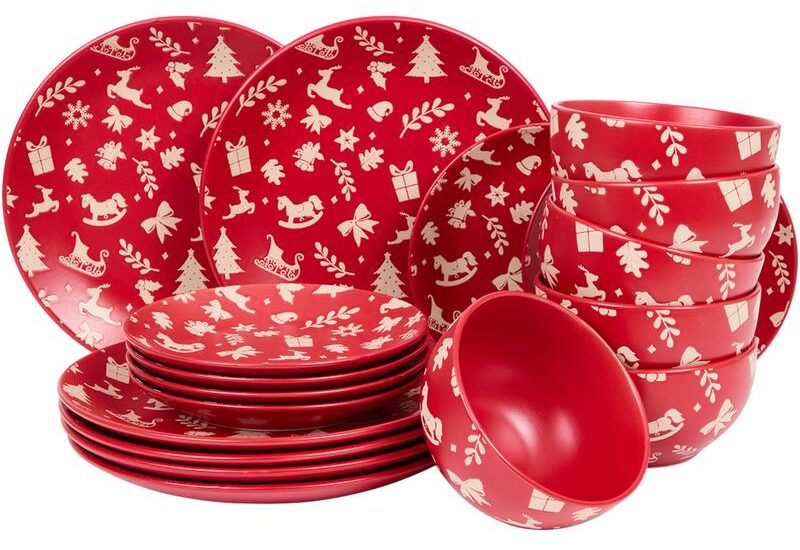 Bordenset in kerstthema rood 18-delig Action review De Beste Kopen